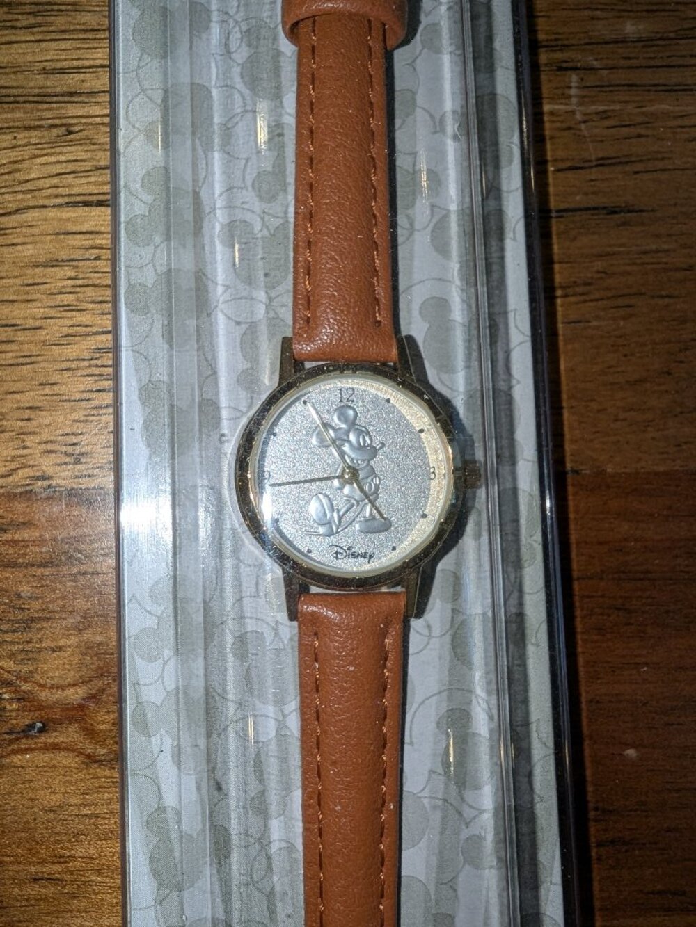 Vintage Mickey Mouse Watch. Gold Case with Leather Band.